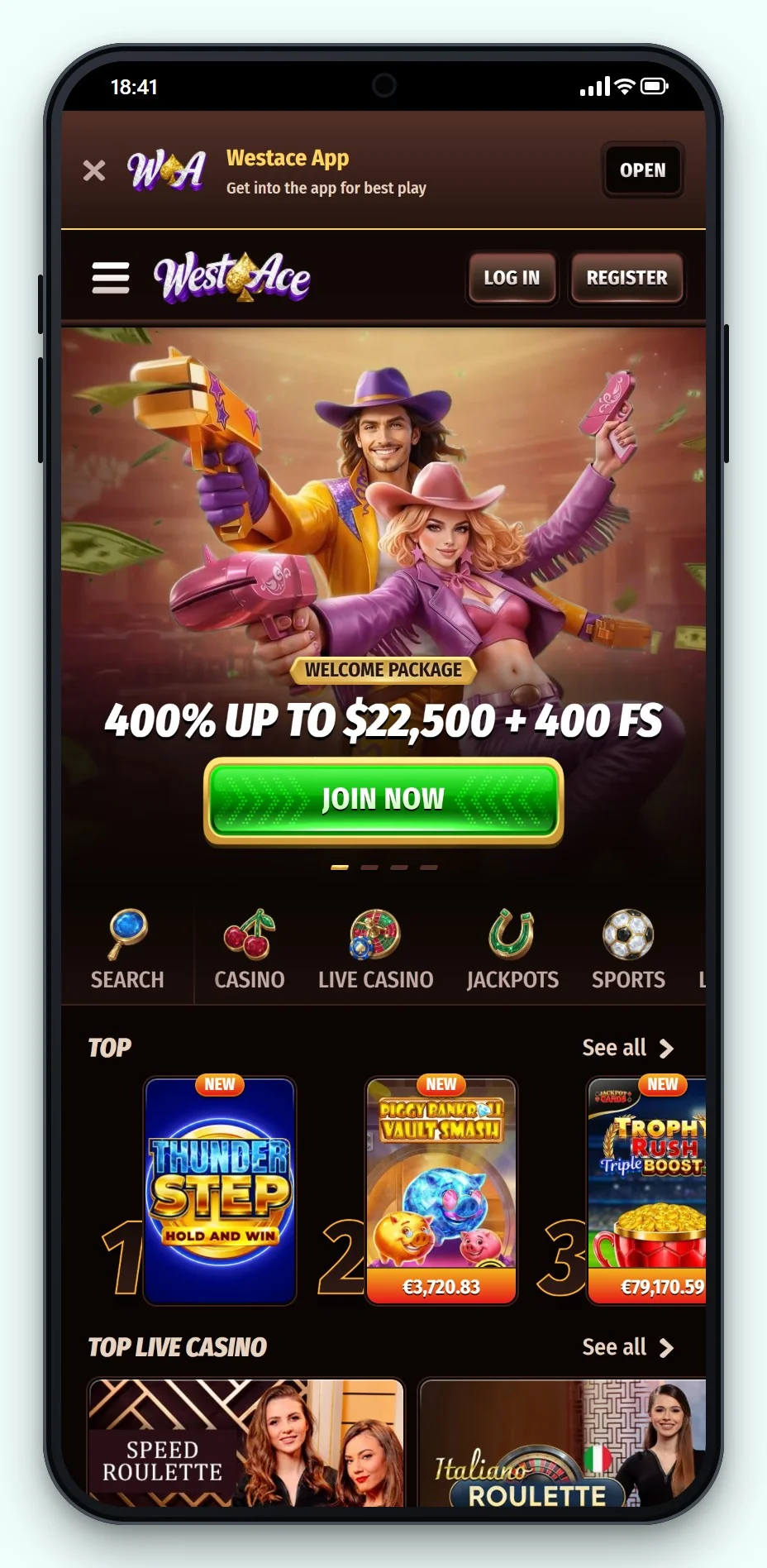 top online casinos that accept trustly: WestAce on mobile