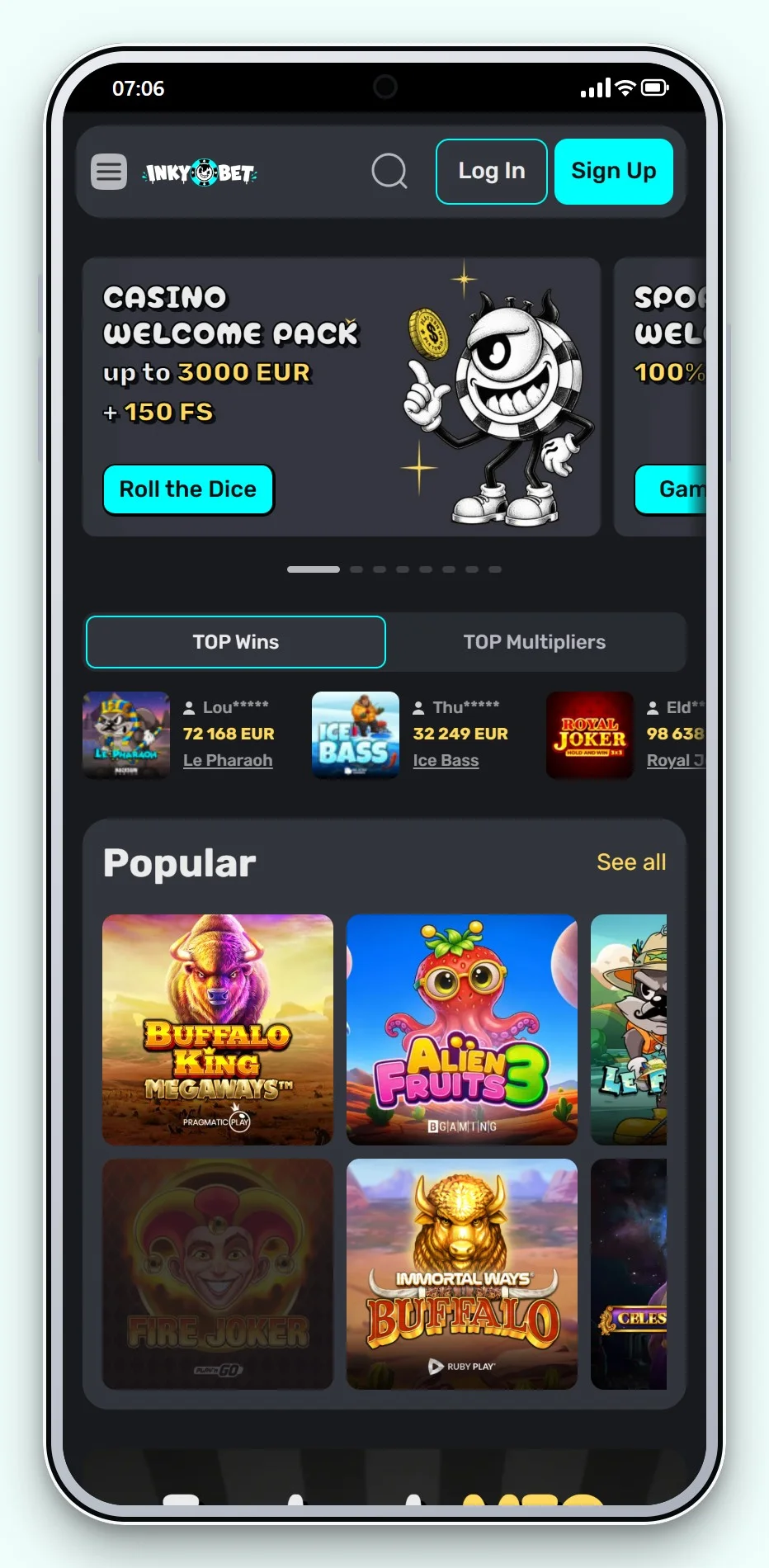 casino Trustly: InkyBet op mobiel, de spellobby van het casino