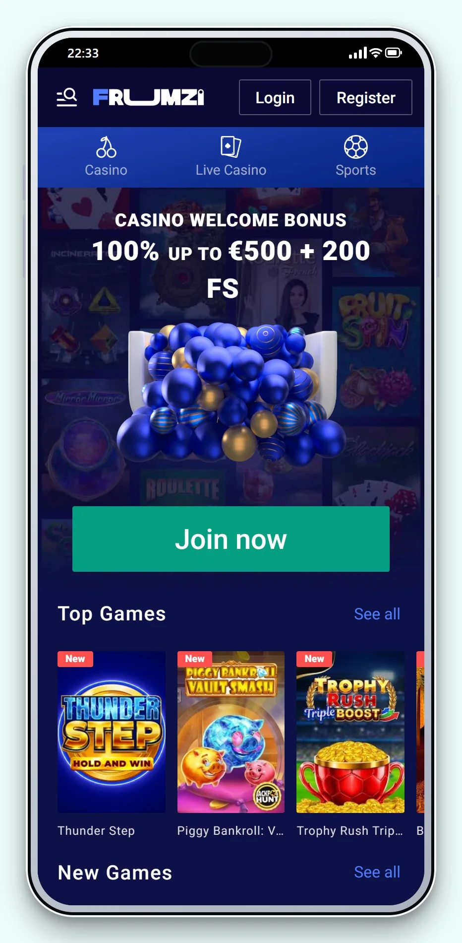 casinos that accept trustly: the mobile game lobby of Frumzi