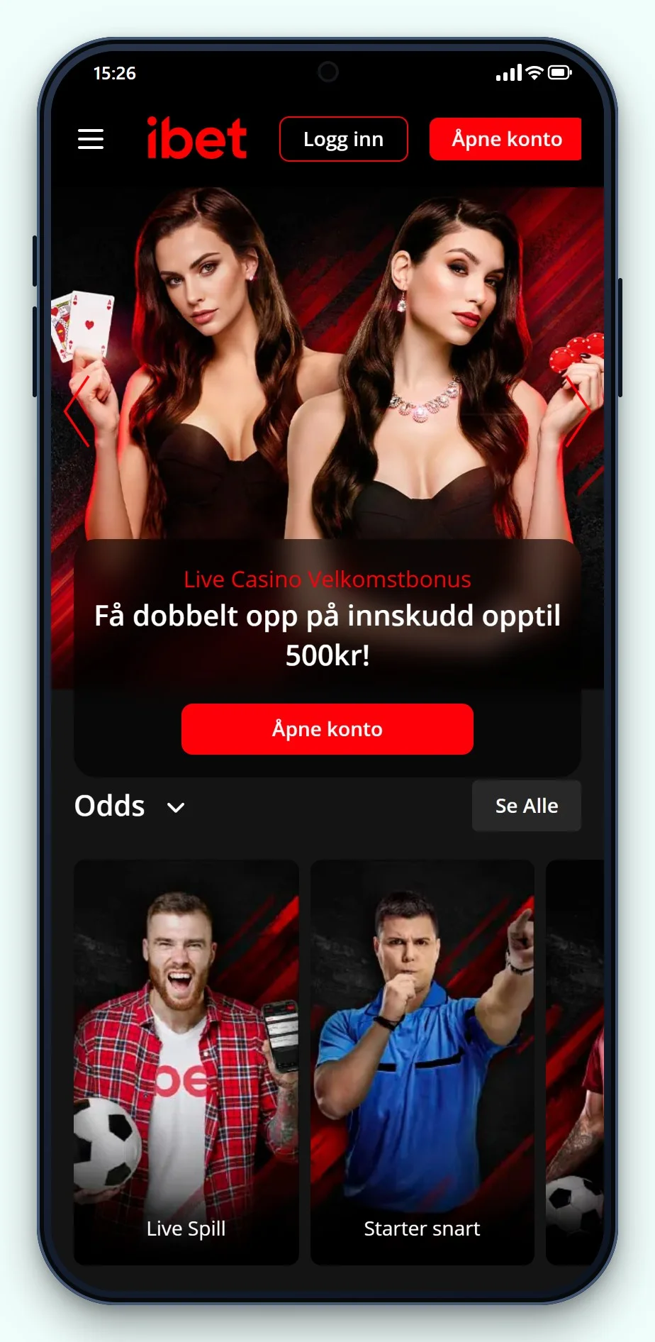 Trustly casinoer: iBet på mobilen, spillobbyen i casinoet