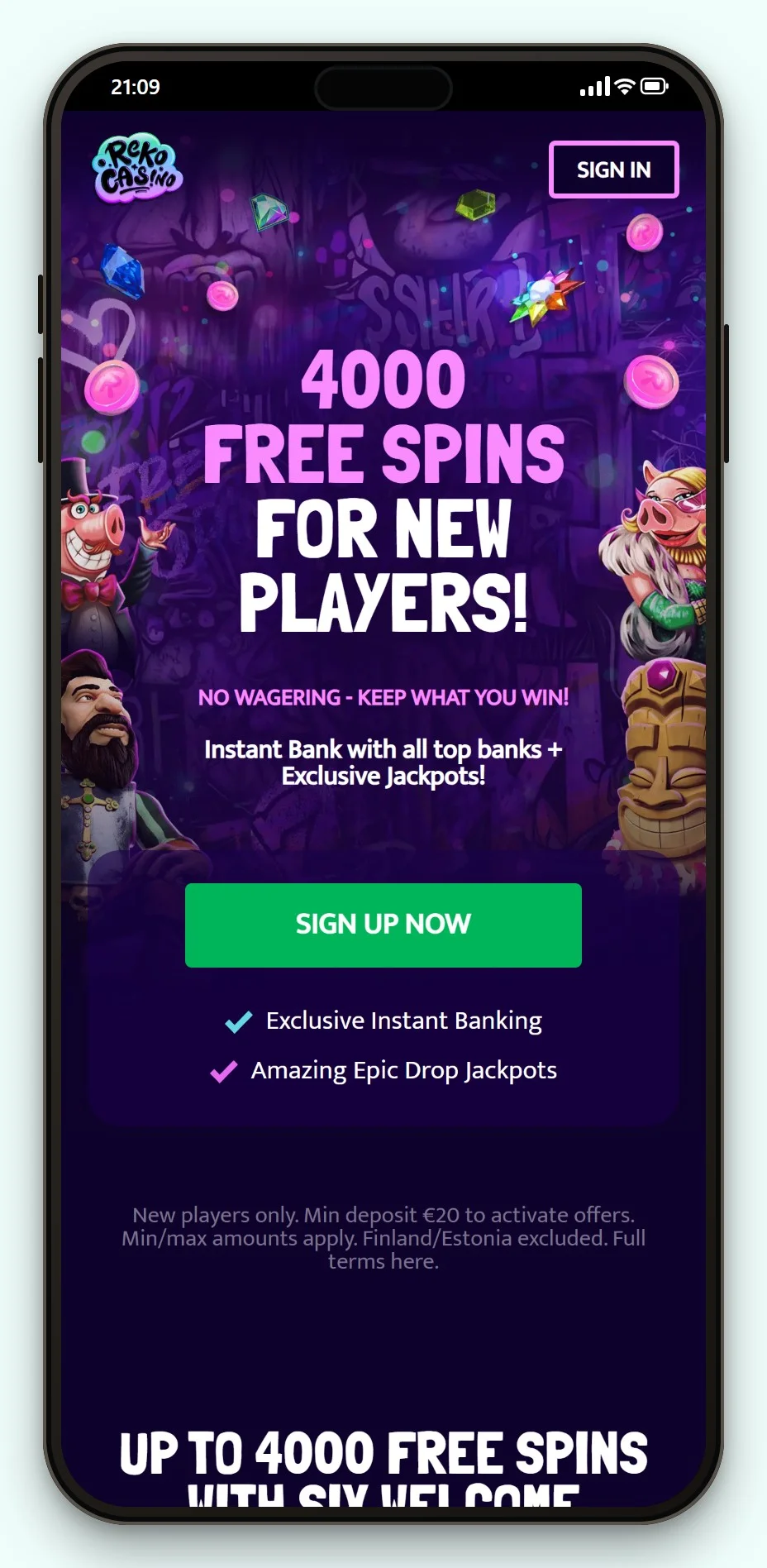 Trustly casino: Reko Casino i mobilen, startsidan och spellobbyn
