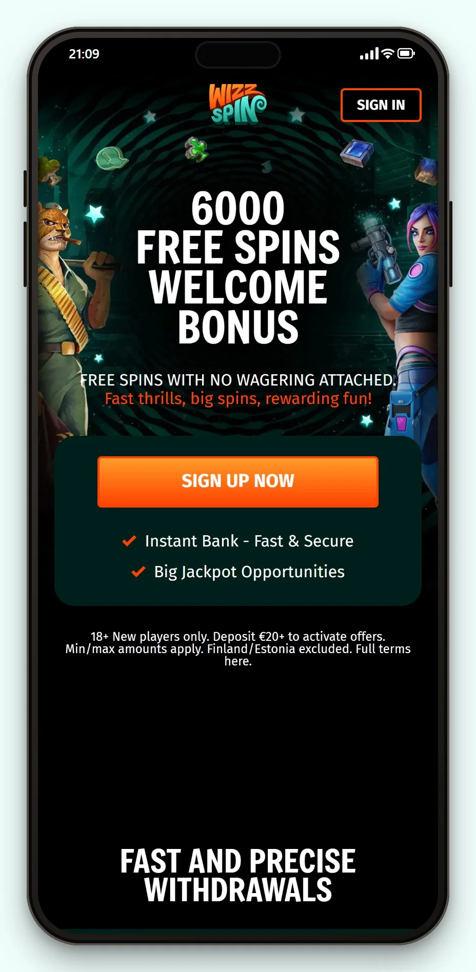 utländska casinon med Trustly: spellobbyn hos Wizz Spin i mobilen
